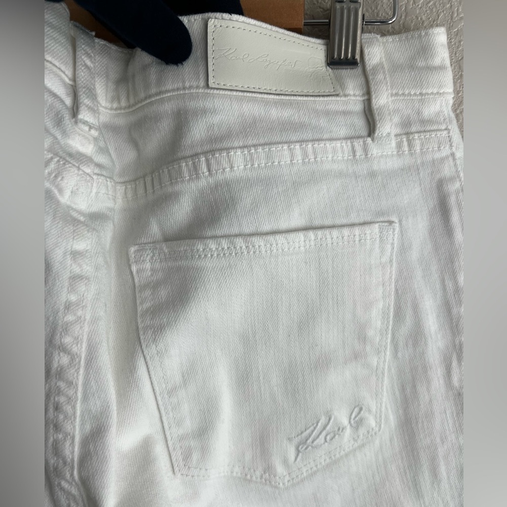 Karl Lagerfeld Paris Seamed Fringed Cuff White Jeans - Picture 13 of 13